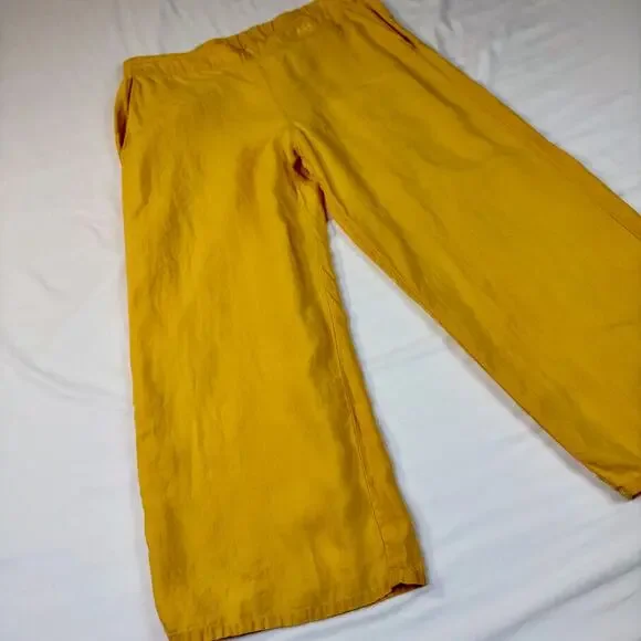 J Jill Love Linen Wide Leg Capri Pant Mustard Sun Yellow Women’s Medium Boho - Picture 4 of 16